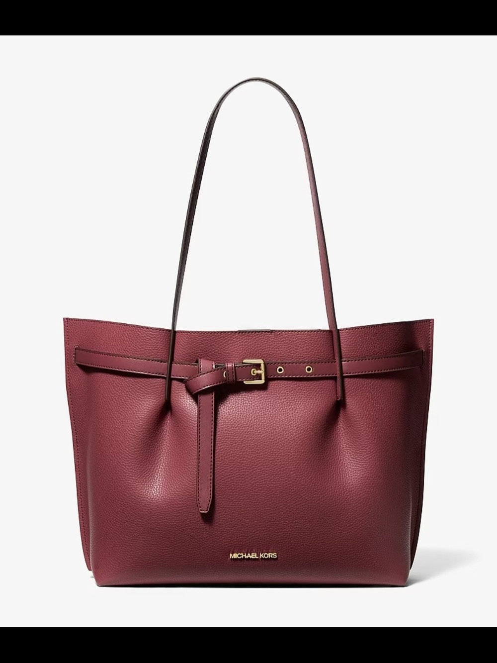 Michael Kors Burgundy/Oxblood Pebbled Leather Tote with Belt Detail